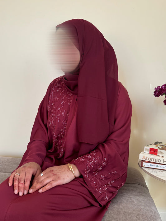 Husnaa Abaya in Cherry Red - (Closed Abaya)