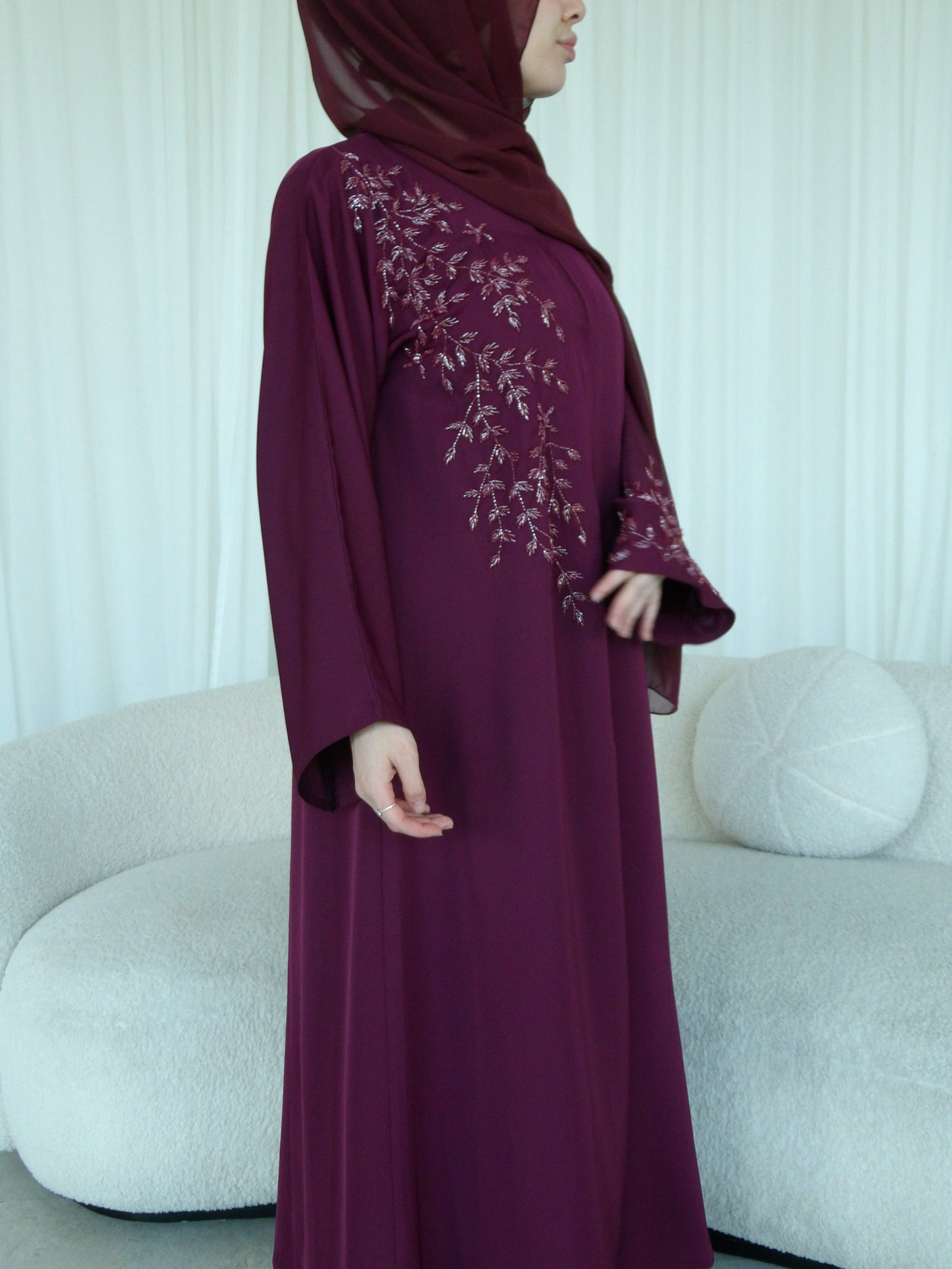 Husnaa Abaya in Burgundy - (Open abaya)