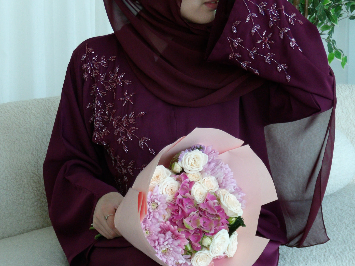 Husnaa Abaya in Burgundy - (Open abaya)
