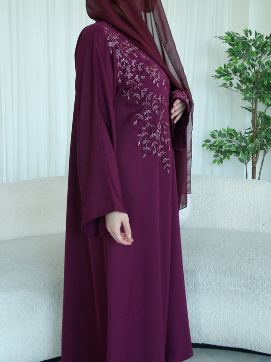 Husnaa Abaya in Burgundy - (Open abaya)