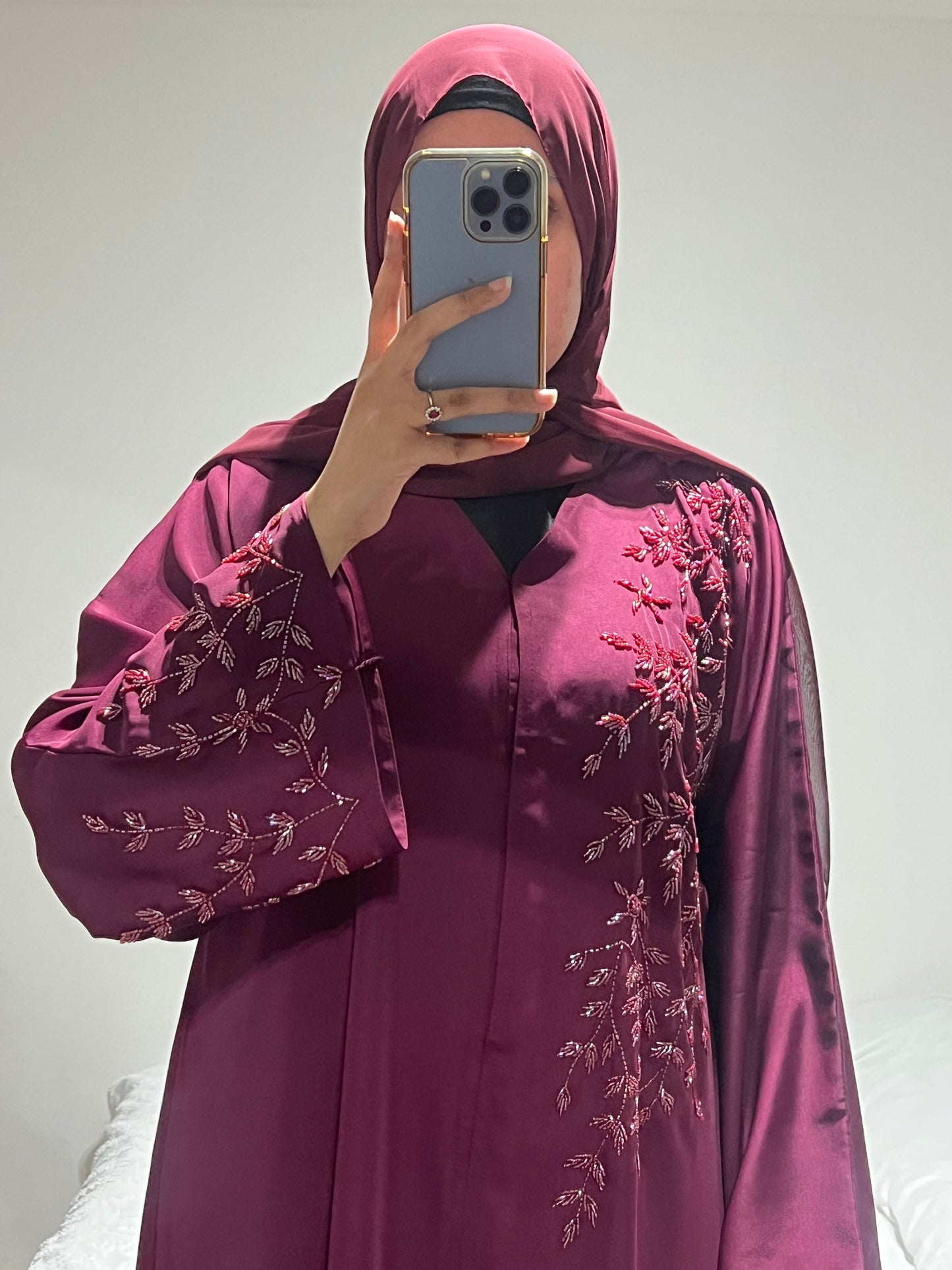 Husnaa Abaya in Burgundy - (Open abaya)