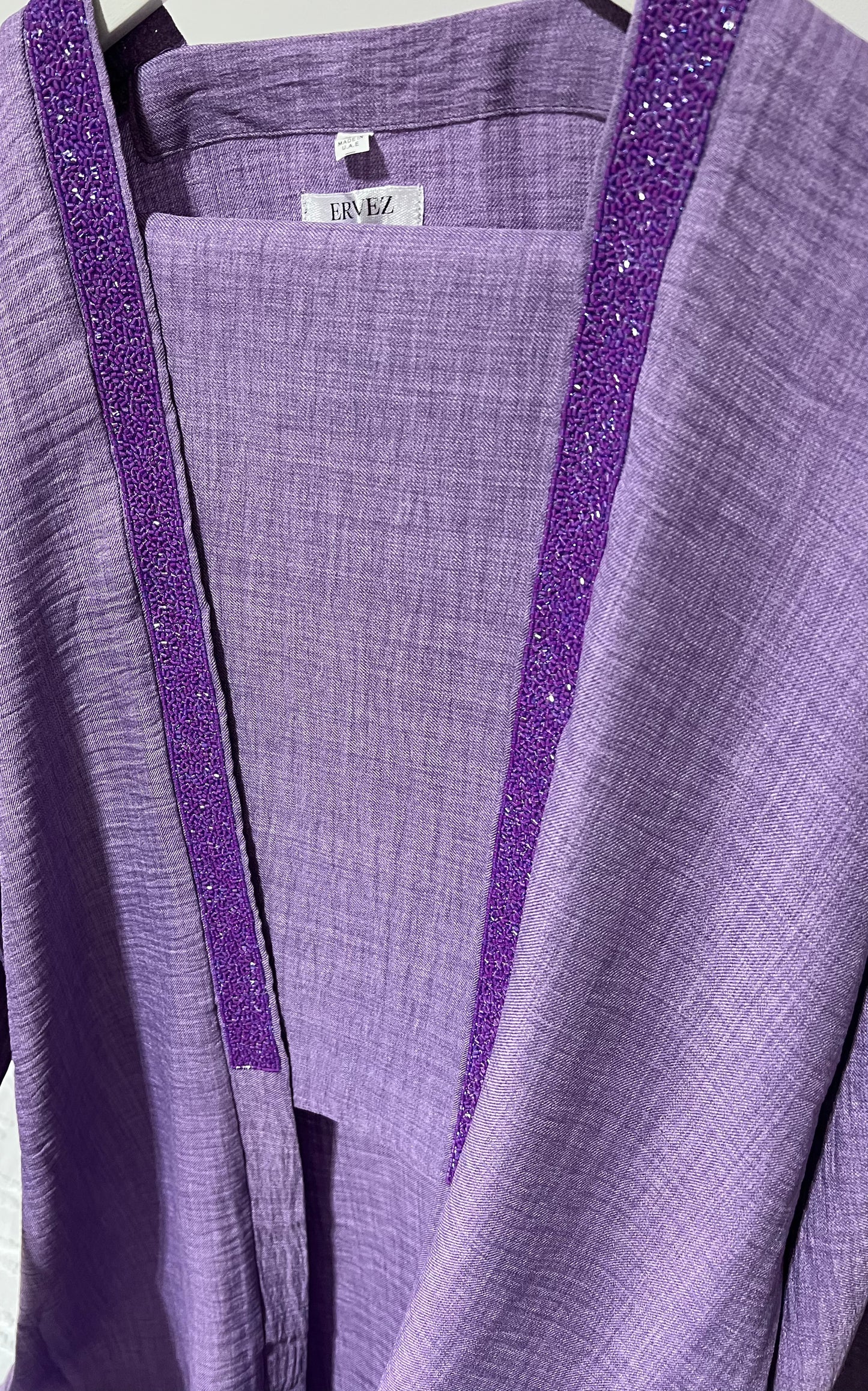 Purple Linen Abaya (dark purple beads)(Clearance)