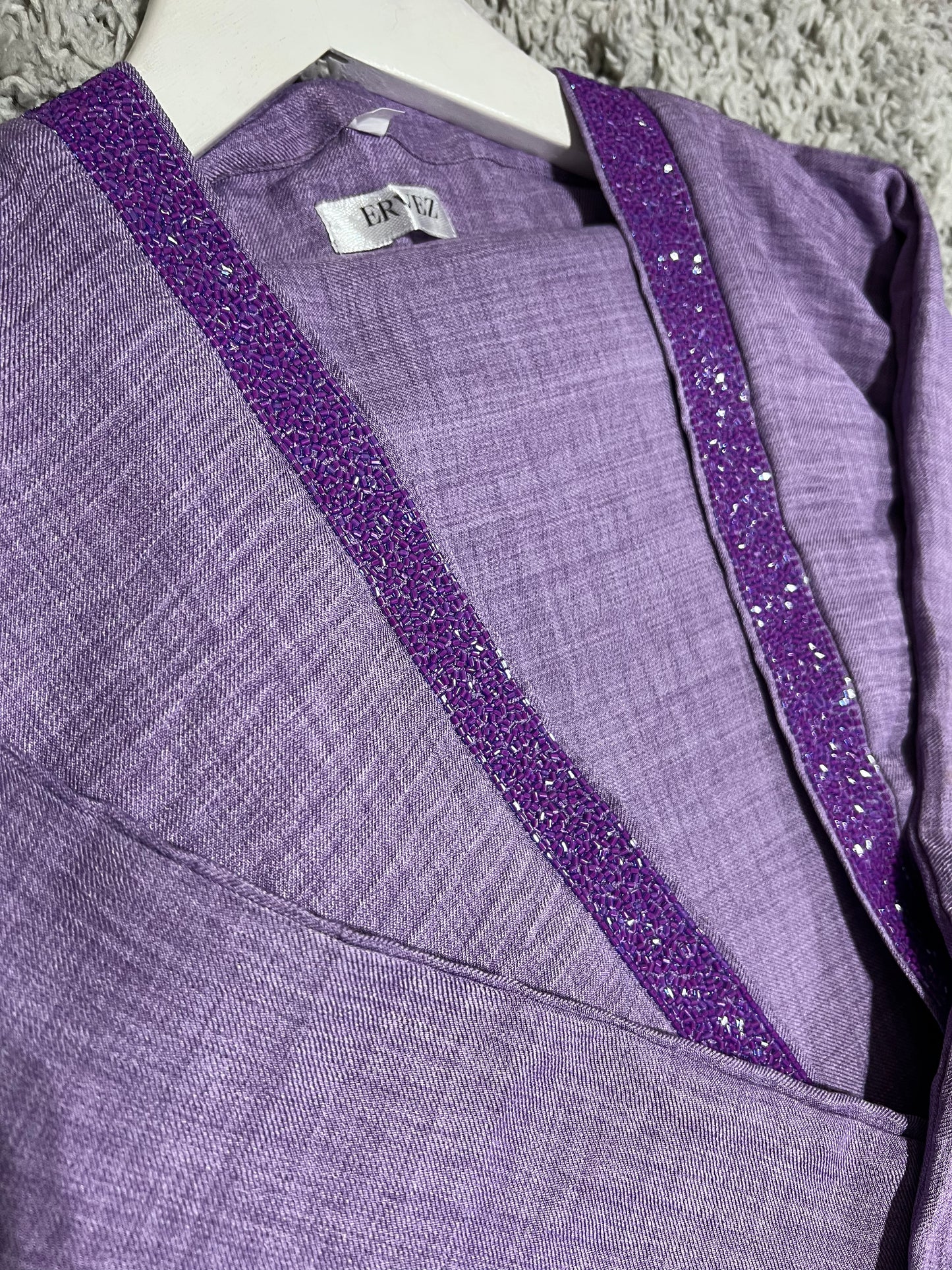 Purple Linen Abaya (dark purple beads)(Clearance)