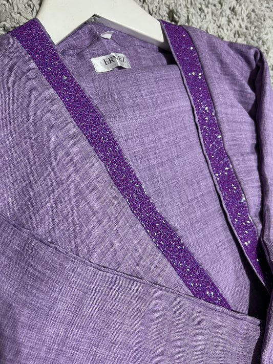 Purple Linen Abaya (dark purple beads)(Clearance)